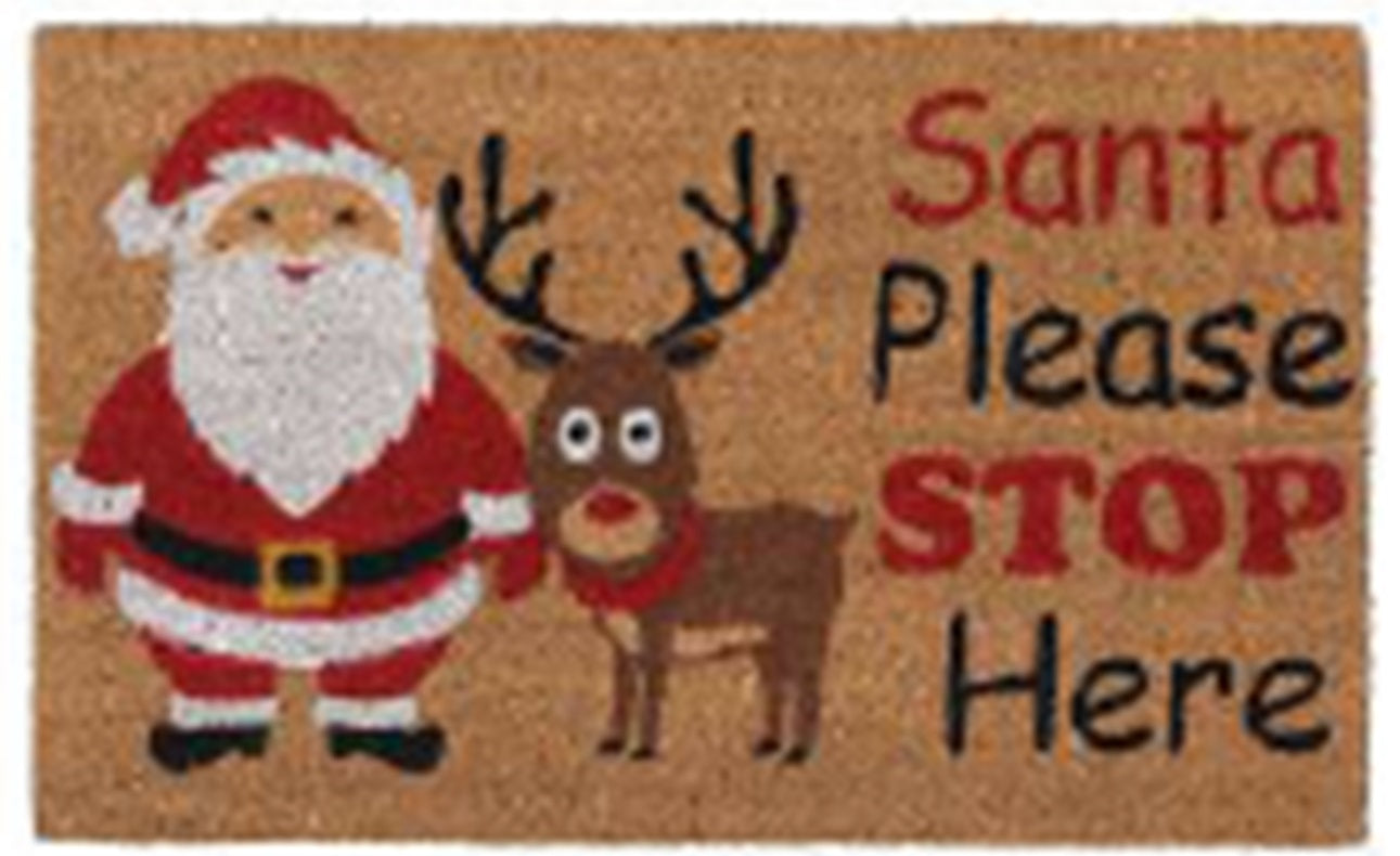 Doormat 60cm x 40cm - 'Santa Please Stop Here' - Absorbent Coir Mat for Indoor/Outdoor