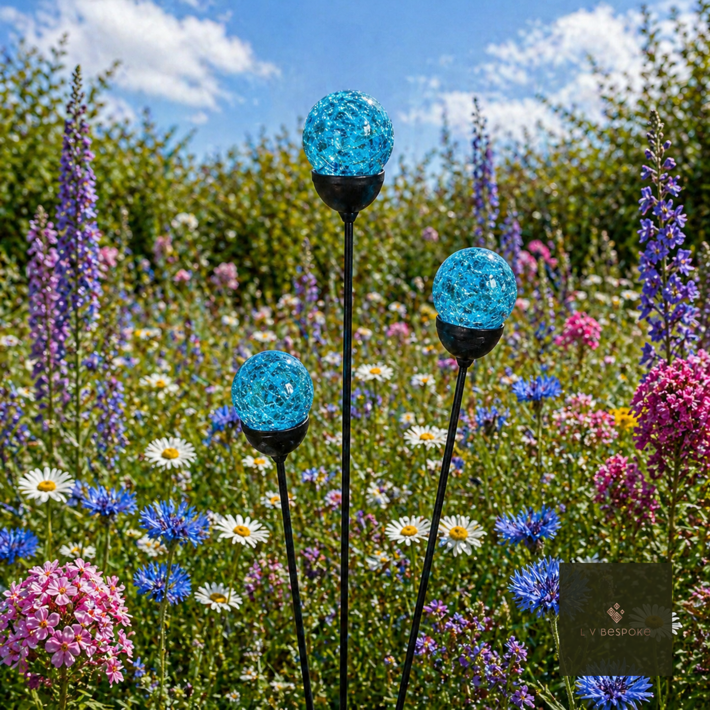 Mixed Coloured Glass Orb | Two Heights | Cluster of 3