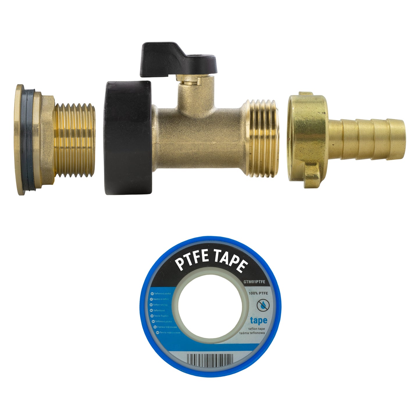 Water Butt Brass Kit 3/4" with Brass Valve + 13mm Barb