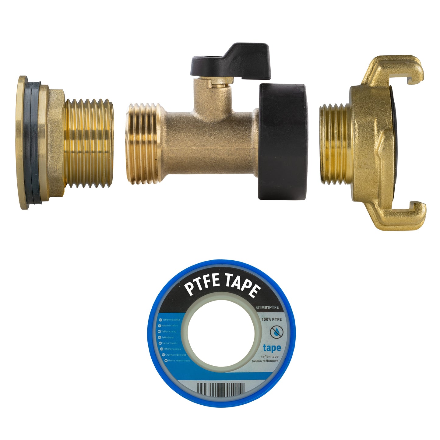 Water Butt Brass Kit 1" with Brass Valve + Geka