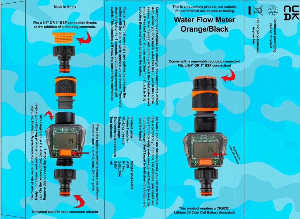 Water Flow Meter Black/Orange