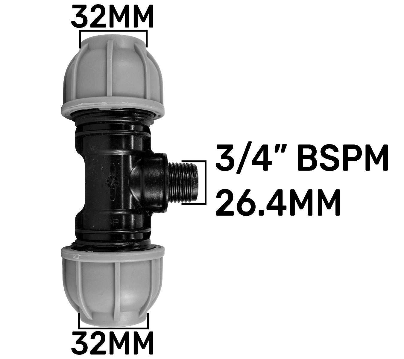 MDPE Tee 32mm - 3/4" BSPM - 32mm