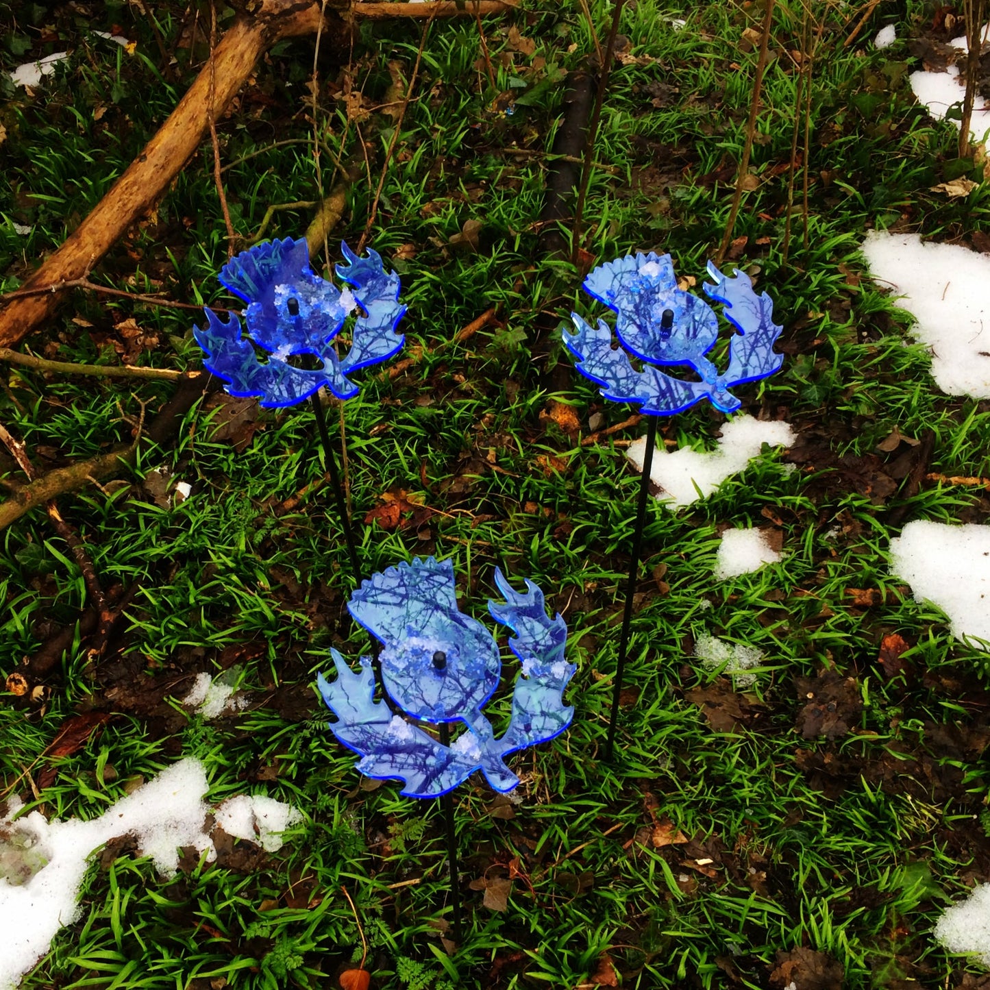 Large Garden Decor Ornaments Set of 3 'Scottish Thistles'
