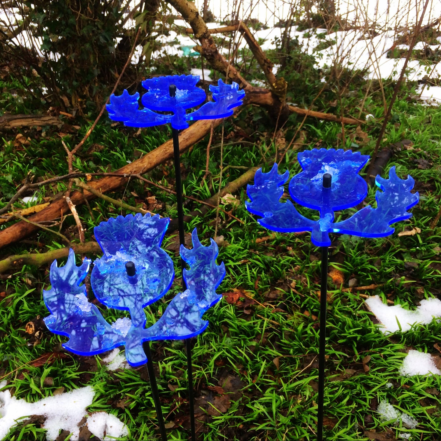Large Garden Decor Ornaments Set of 3 'Scottish Thistles'