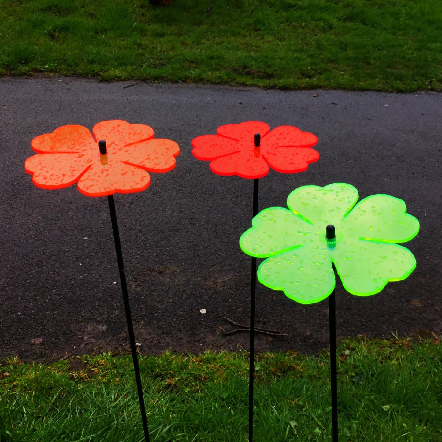 Large Garden Décor Ornaments Set of 3 'Double Blossoms'