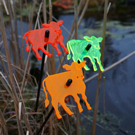 Set of 3 Glowing Medium Cows SunCatcher Garden Decor Stakes