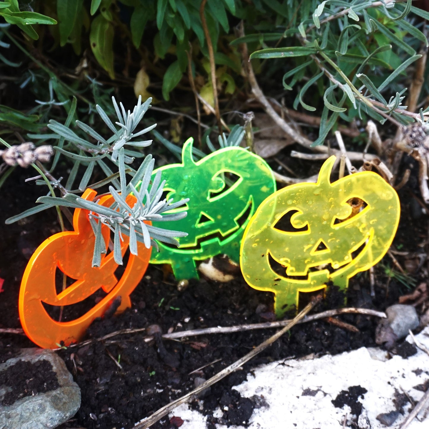 Garden Décor Ornament Stakes Set of 3 'Halloween Pumpkins'