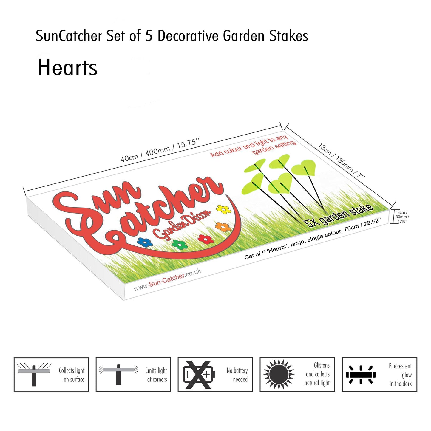 Large Garden Décor Ornaments Set of 5 'Hearts'