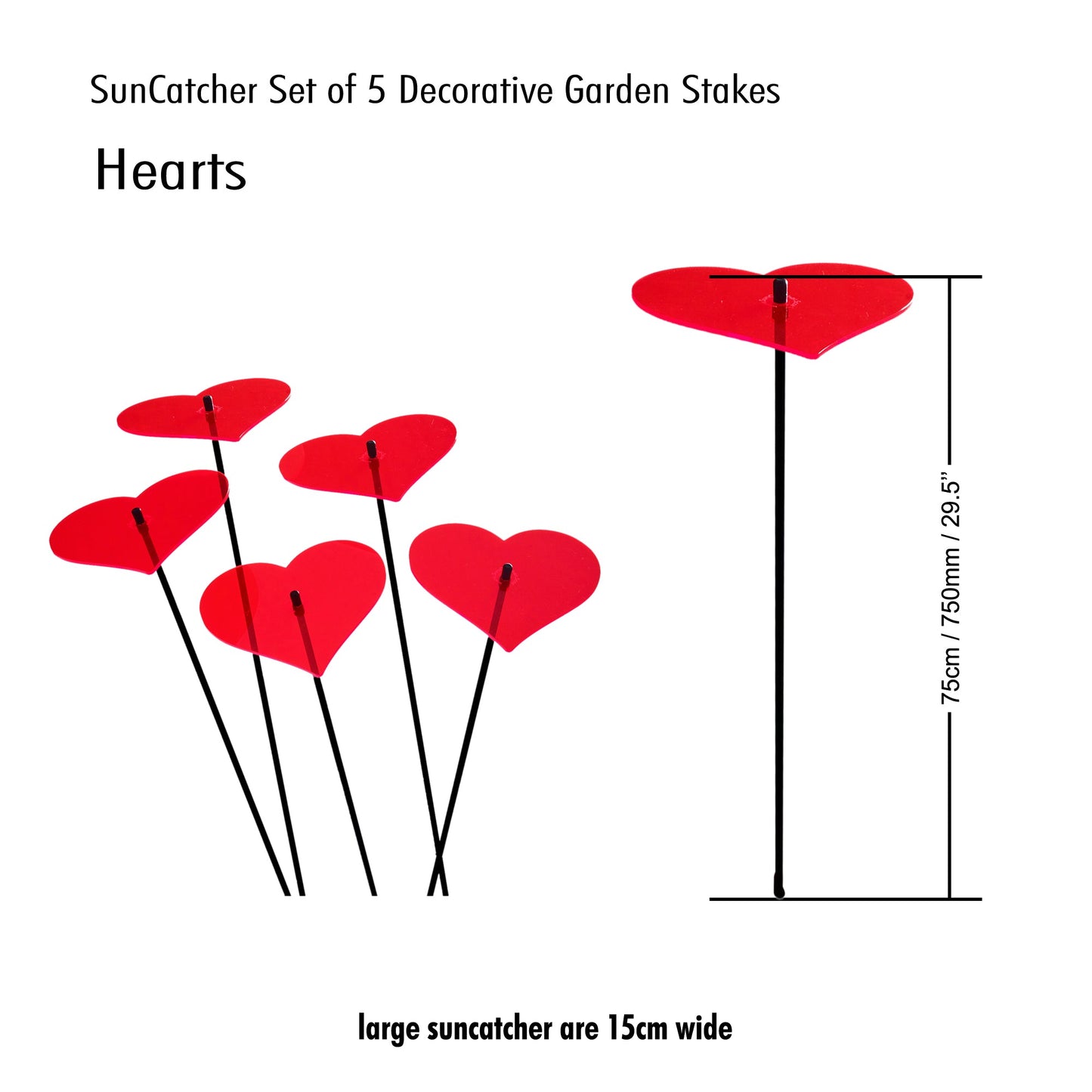 Large Garden Décor Ornaments Set of 5 'Hearts'