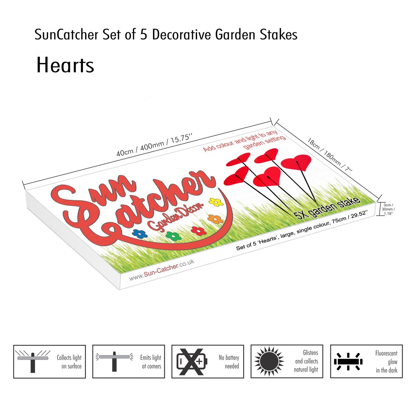 Large Garden Décor Ornaments Set of 5 'Hearts'