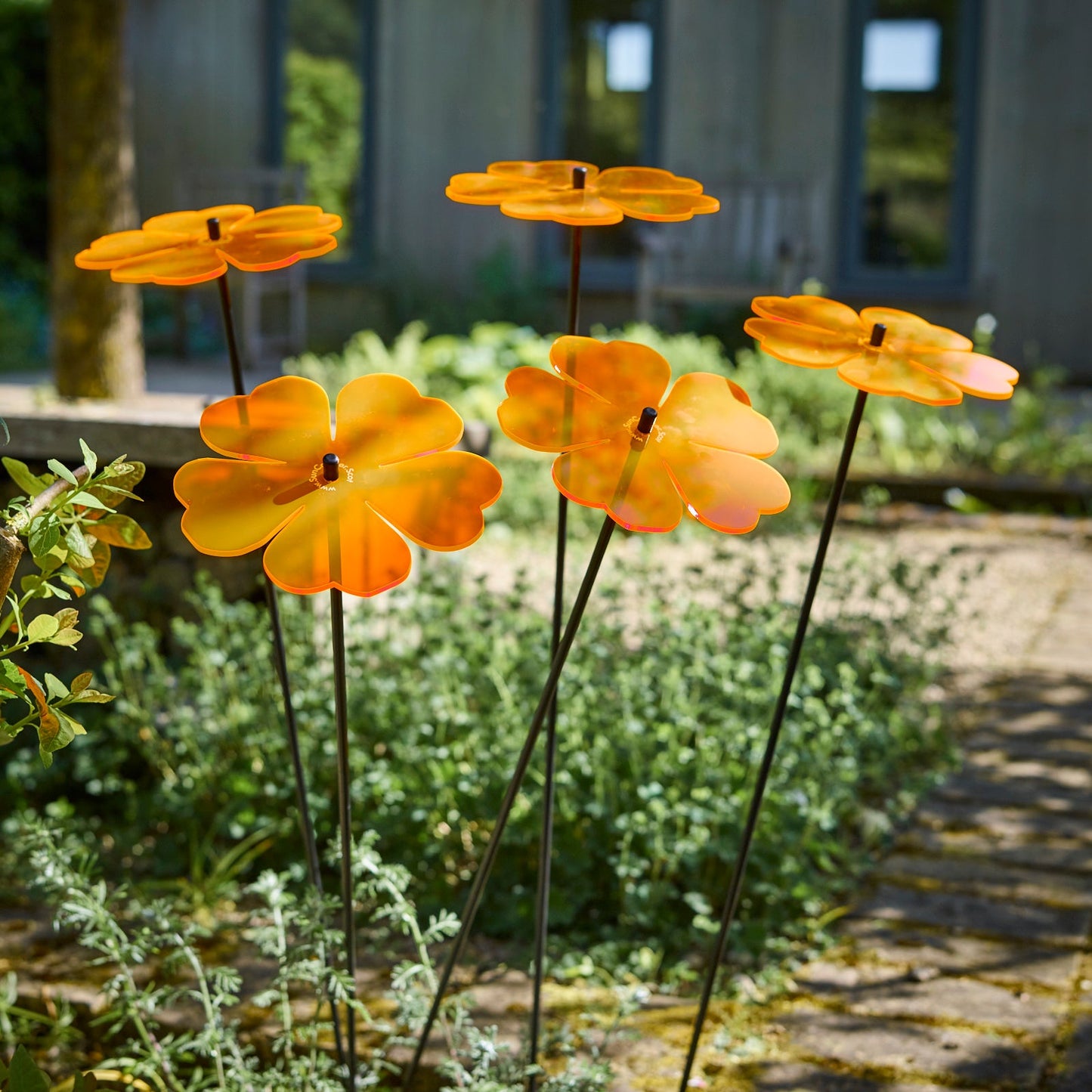 Large Garden Décor Ornaments Set of 5 'Double Blossoms'