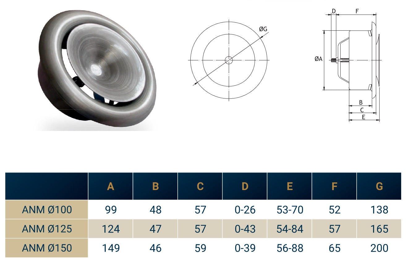 White Metal Extract Ceiling Valve 125mm - Anemostat EV