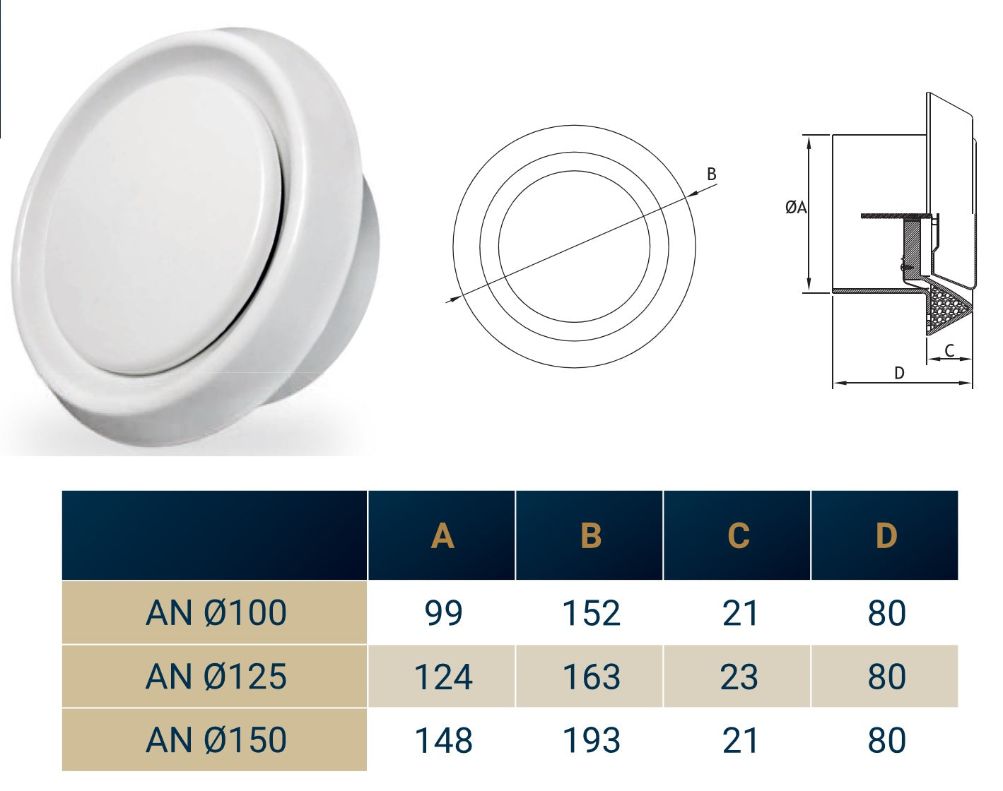 White ABS Extract Ceiling Valve 125mm