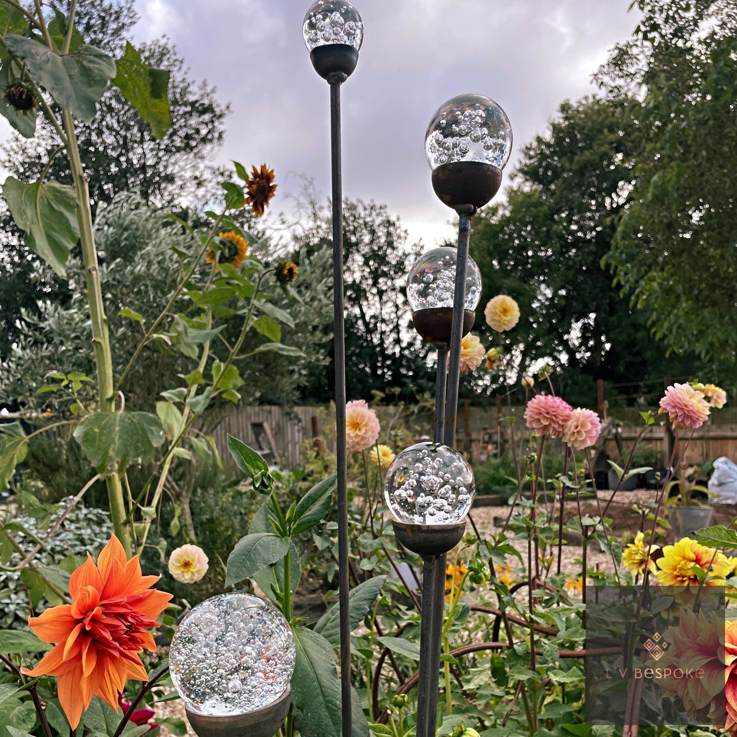 Cluster of 5 feature glass piece / garden feature. Choice of finishes.