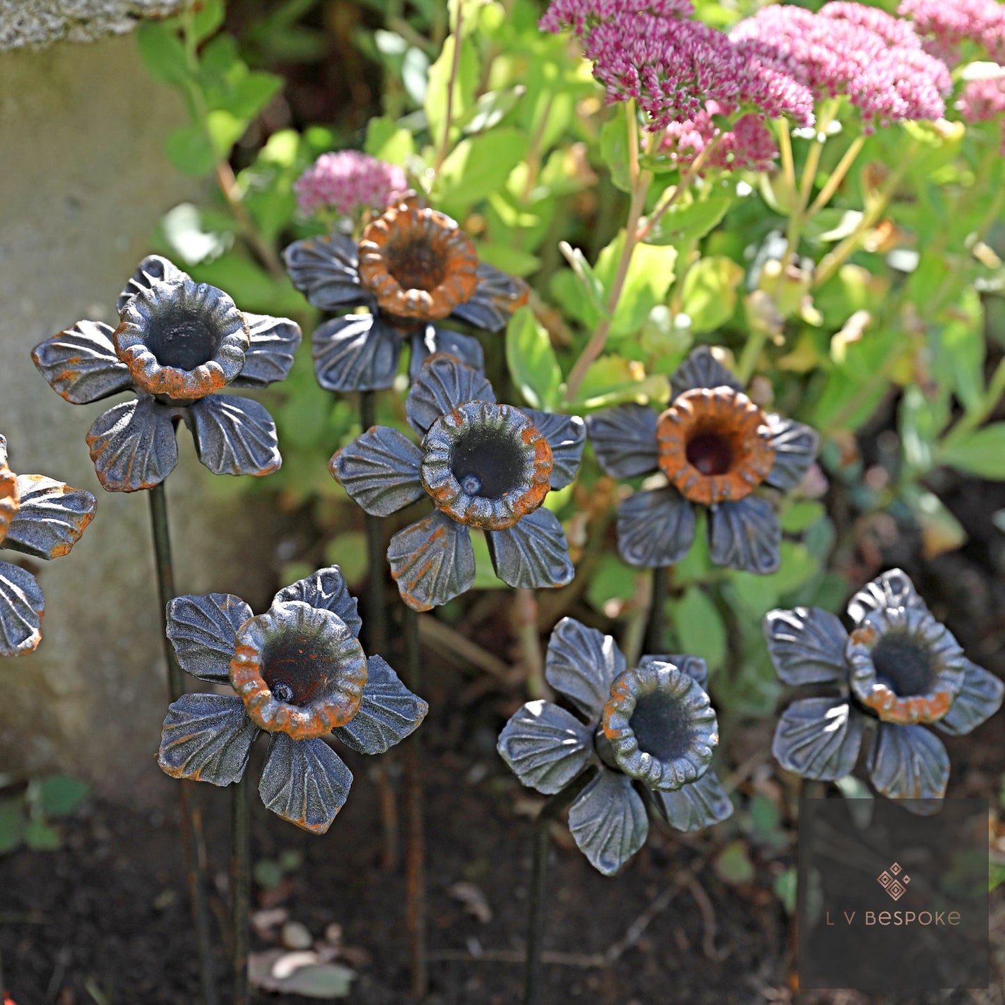Mixed Floral Metal Garden Stakes, Tall.