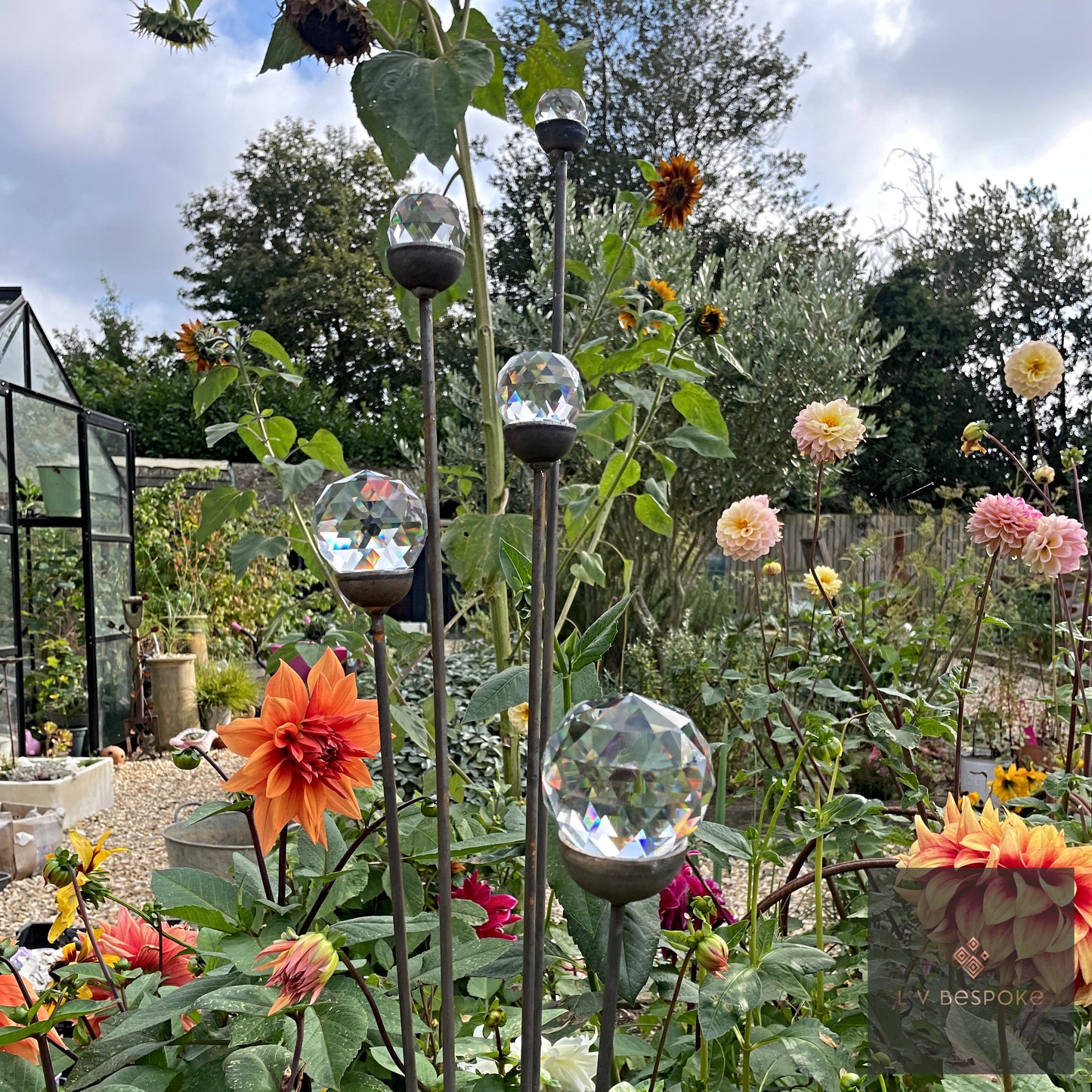 Cluster of 5 feature glass piece / garden feature. Choice of finishes.