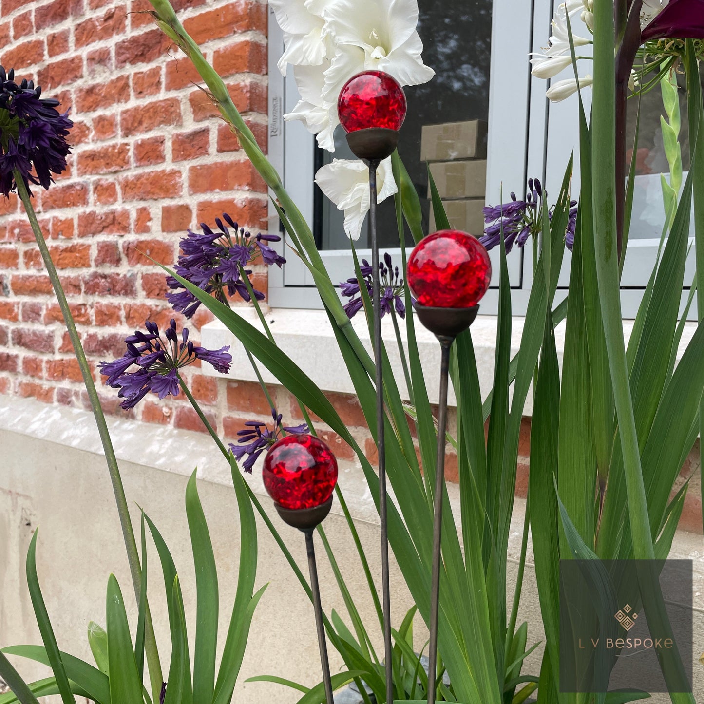 Mixed Coloured Glass Orb | Two Heights | Cluster of 3