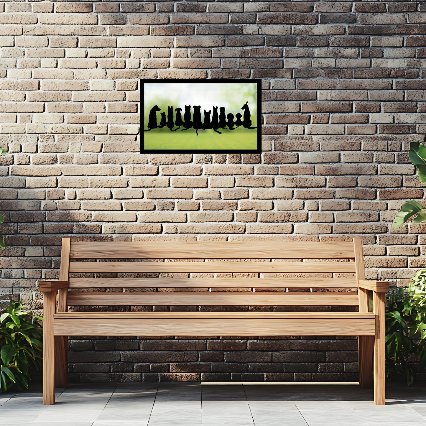 Friendly Dogs in Silhouette, SunCatcher Garden Mirror Rectangular Design