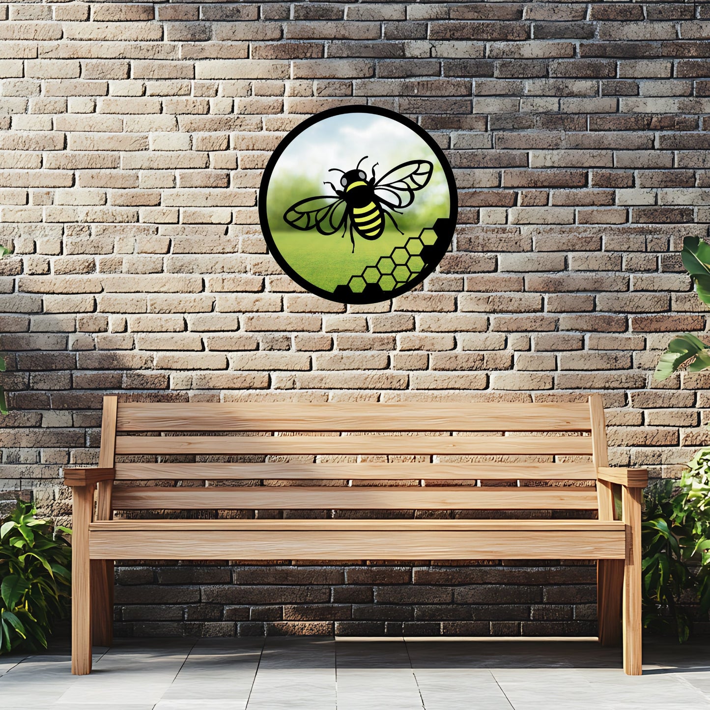 SunCatcher Garden Mirror Round Yellow Honey Bee Range of Sizes