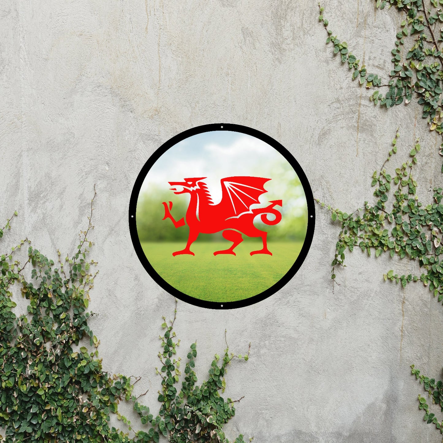 Round SunCatcher Garden Mirror Welsh Dragon