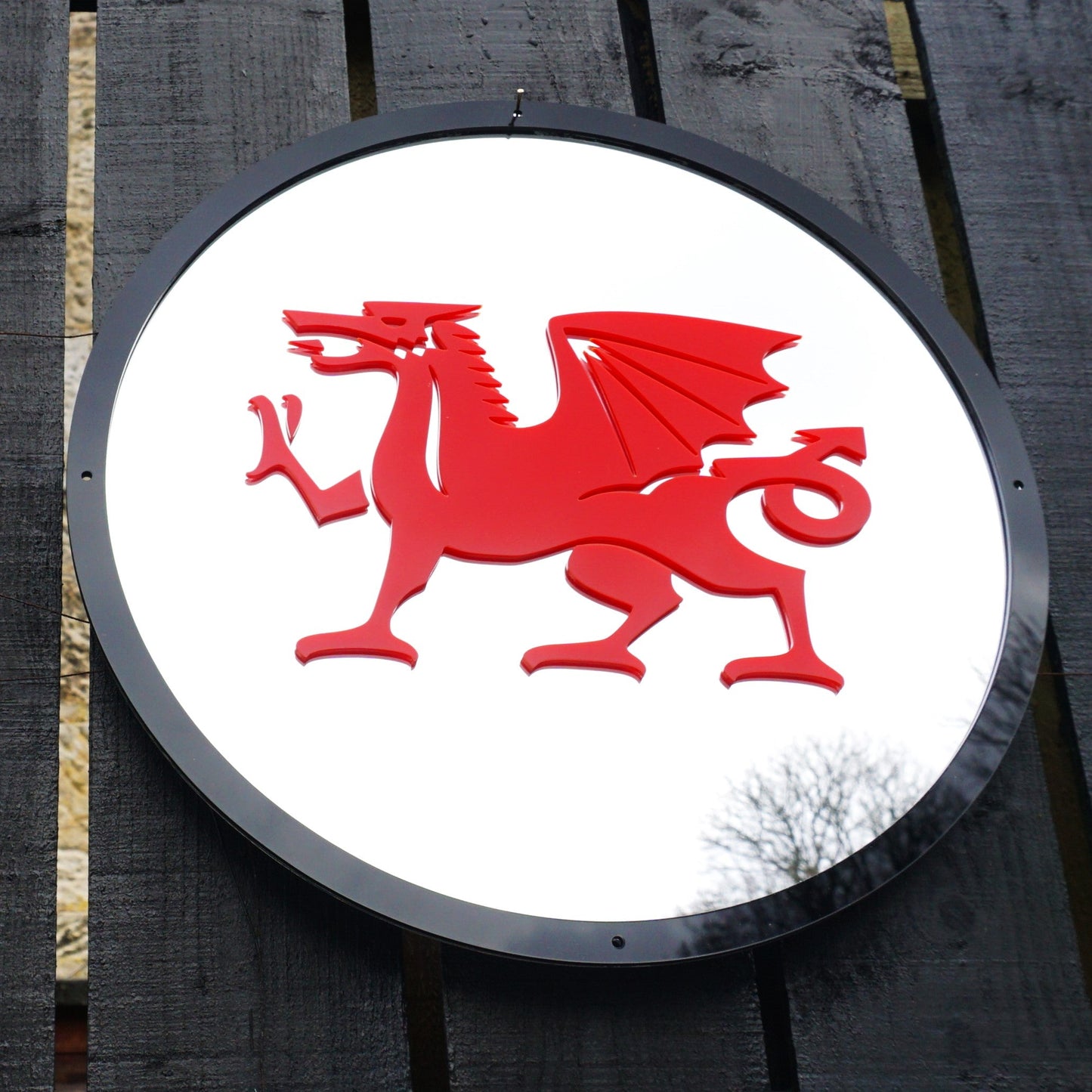 Round SunCatcher Garden Mirror Welsh Dragon