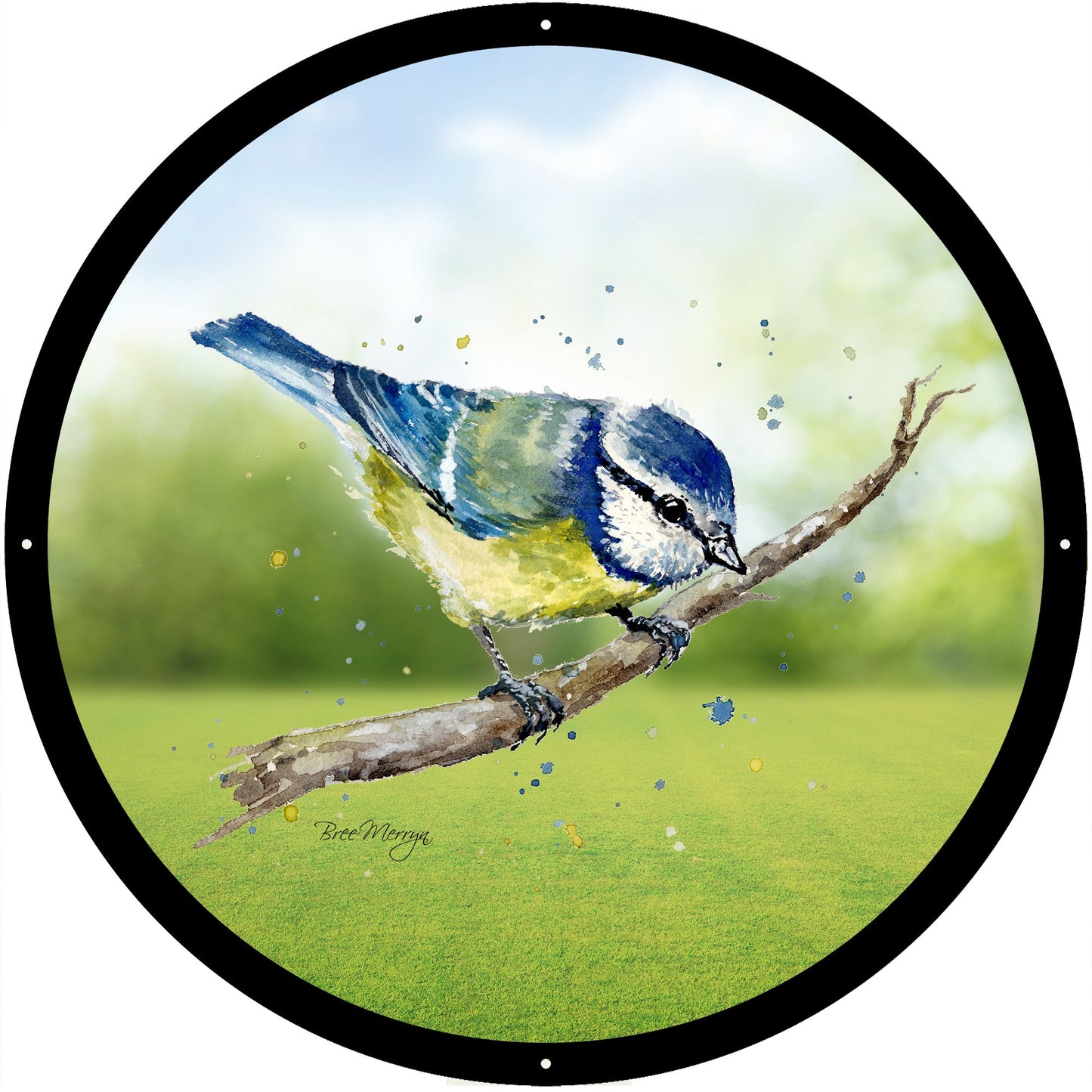 SunCatcher Garden Mirror Betty, the Blue Tit bird Illustrations by Bree Merryn