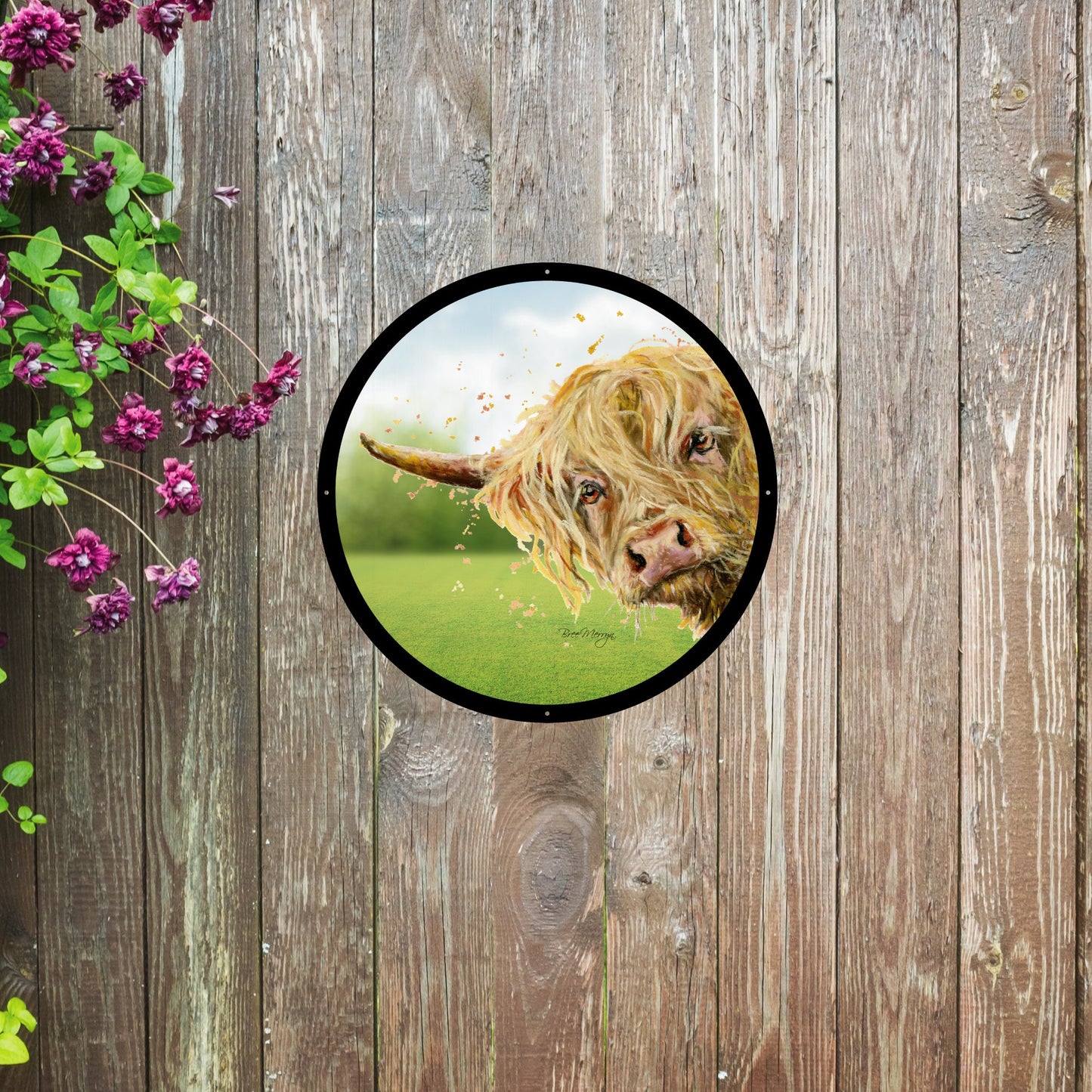 SunCatcher Garden Mirror Brody, Highland Cow Illustrations by Bree Merryn