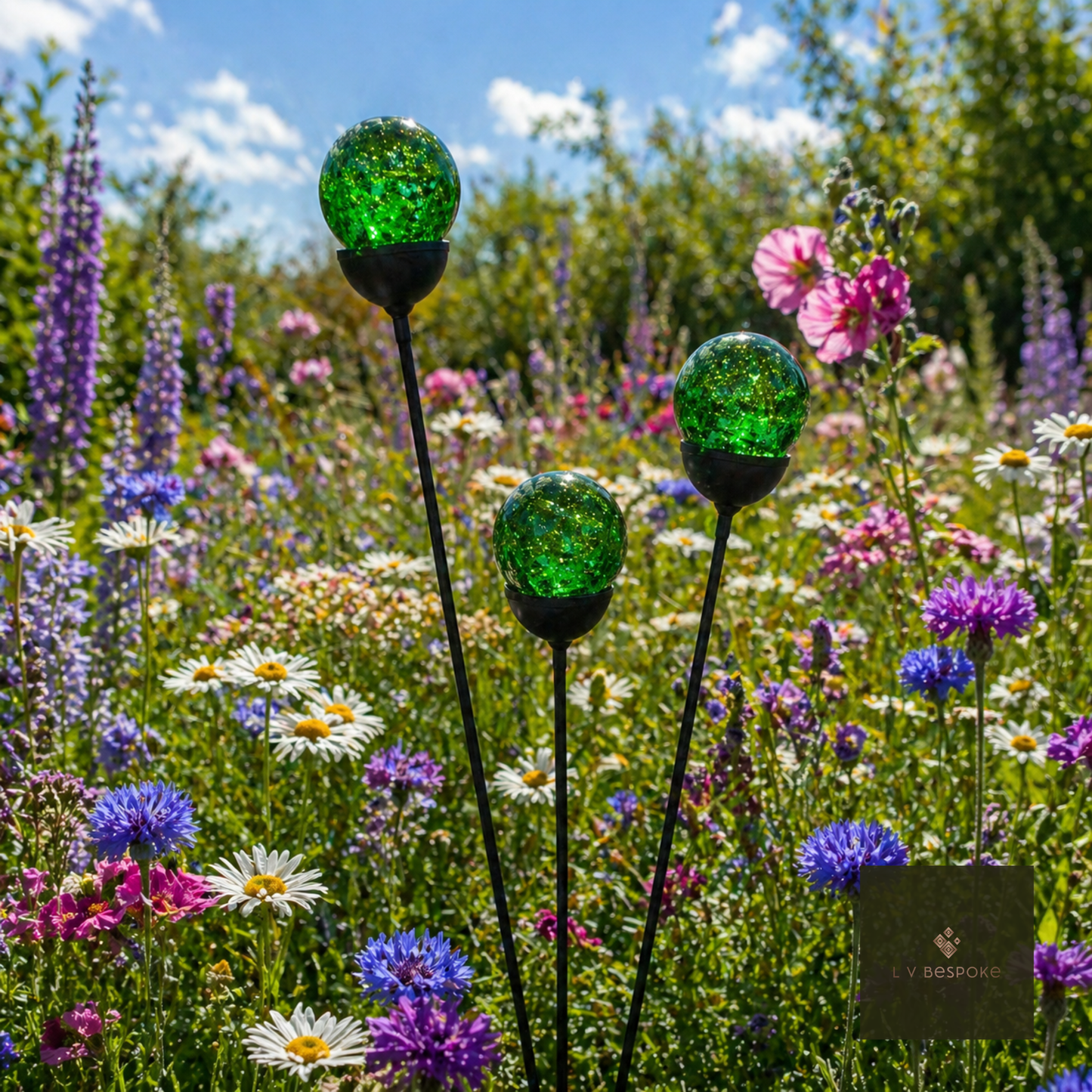Mixed Coloured Glass Orb | Two Heights | Cluster of 3