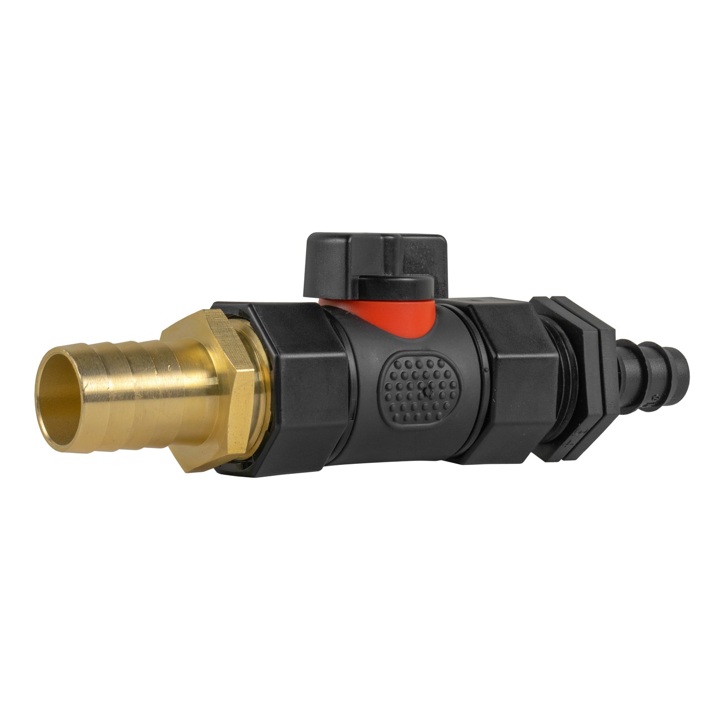 16mm Barbed Straight with In-Line BSPF Valve and 19mm Brass Barb