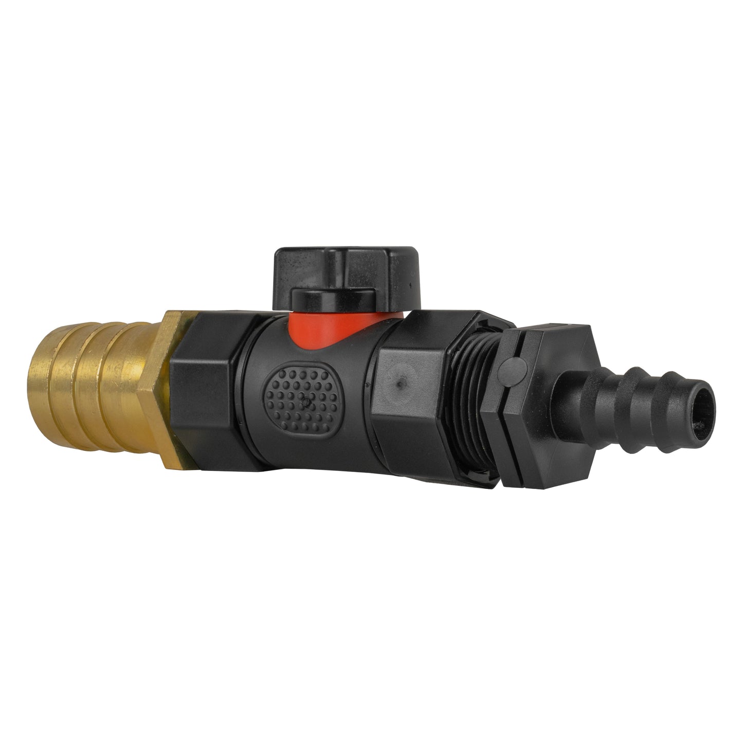 16mm Barbed Straight with In-Line BSPF Valve and 25mm Brass Barb