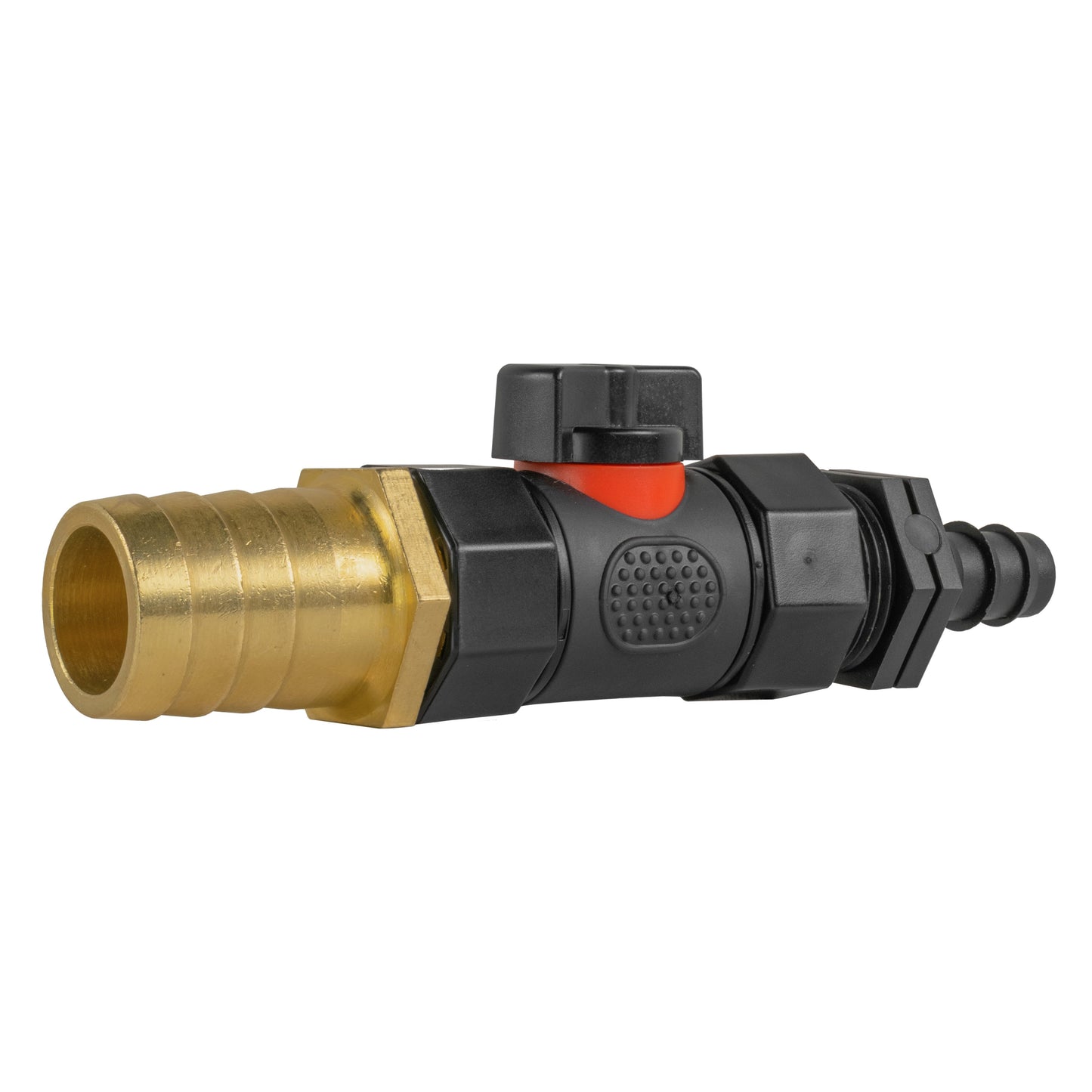 16mm Barbed Straight with In-Line BSPF Valve and 25mm Brass Barb