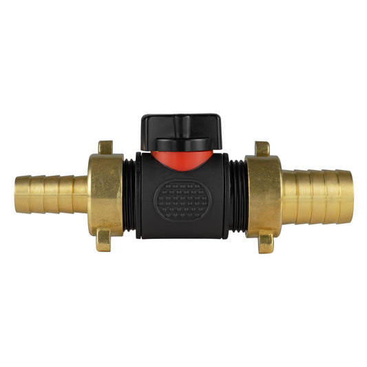 13mm Brass Barb with In-Line BSPM Valve and 19mm Brass Barb