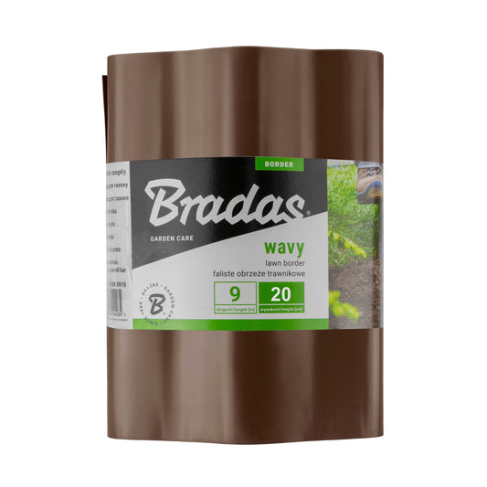 Wavy Plastic Garden Lawn Edging, H=20CM, L=9M, Brown
