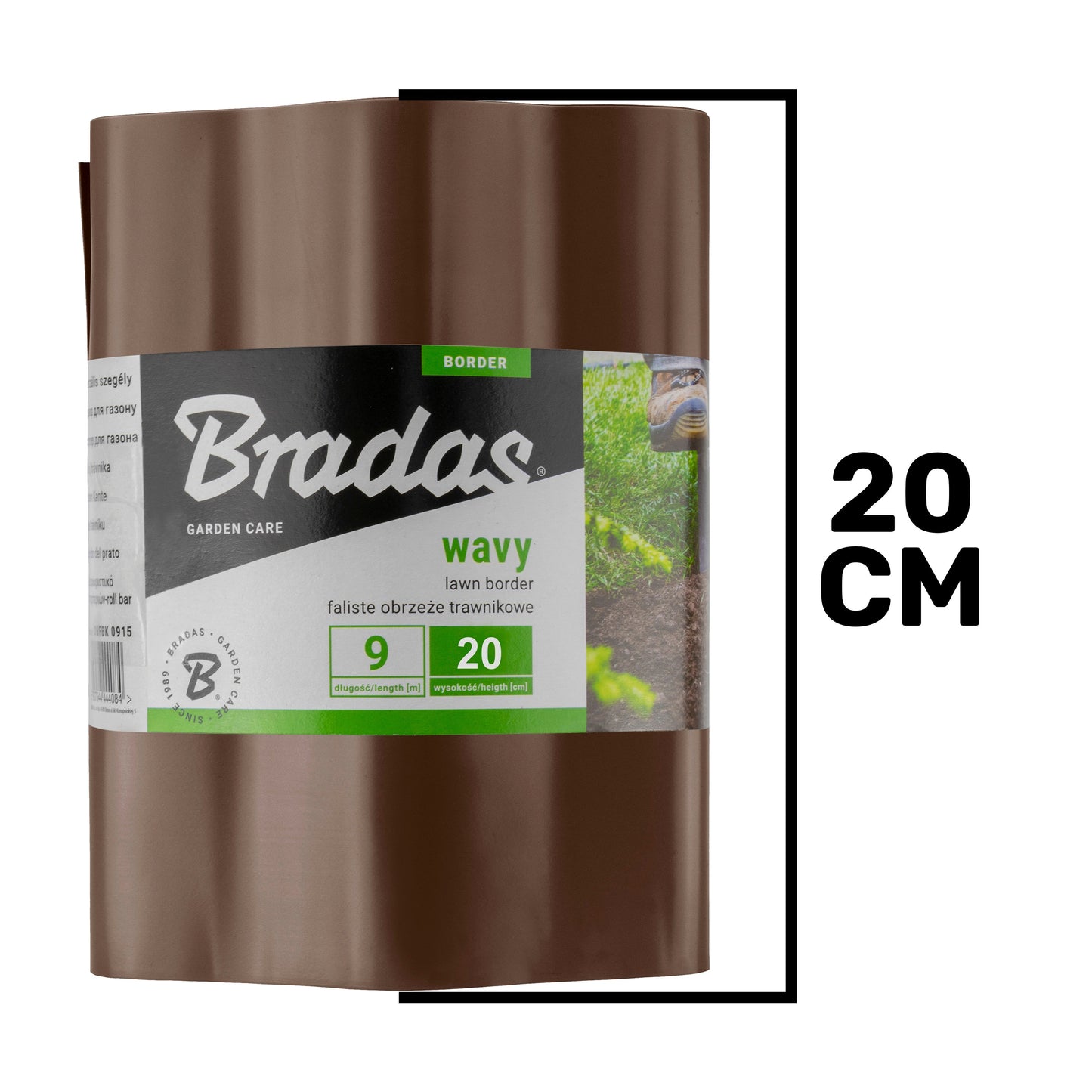 Wavy Plastic Garden Lawn Edging, H=20CM, L=9M, Brown