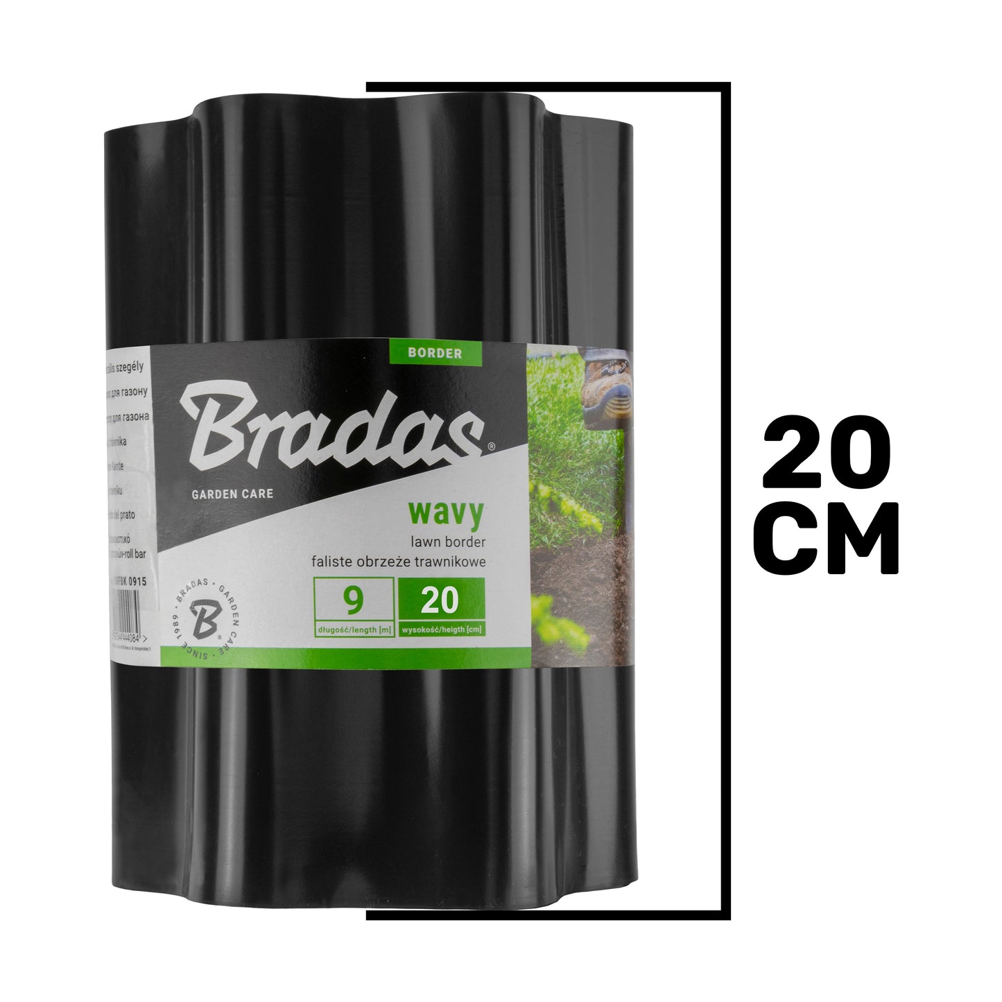 Wavy Plastic Garden Lawn Edging, H=20CM, L=9M, Black