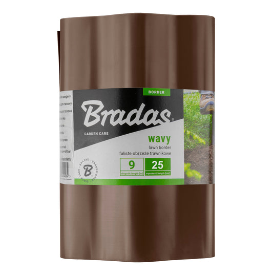 Wavy Plastic Garden Lawn Edging, H=25CM, L=9M, Brown