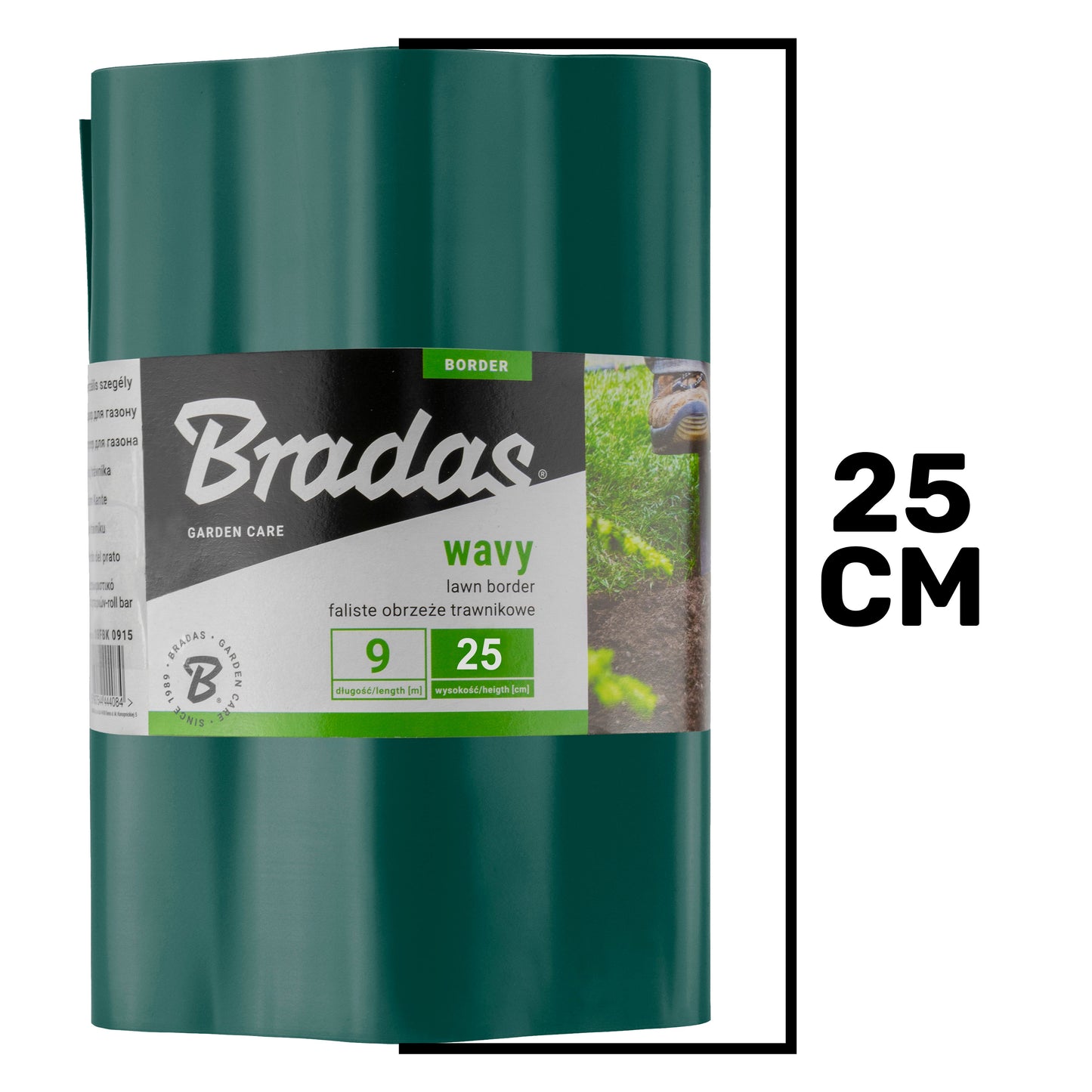 Wavy Plastic Garden Lawn Edging, H=25CM, L=9M, Green