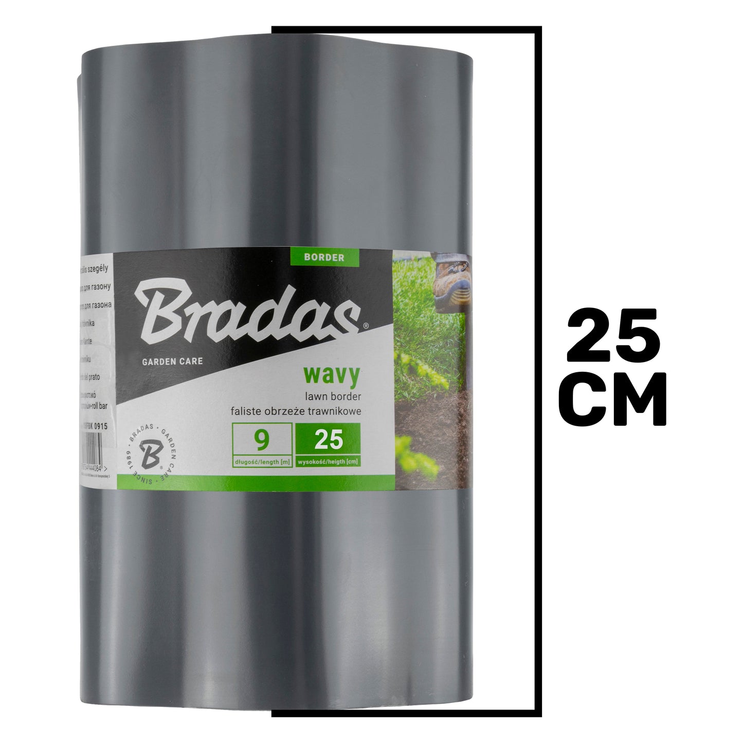 Wavy Plastic Garden Lawn Edging, H=25CM, L=9M, Gray