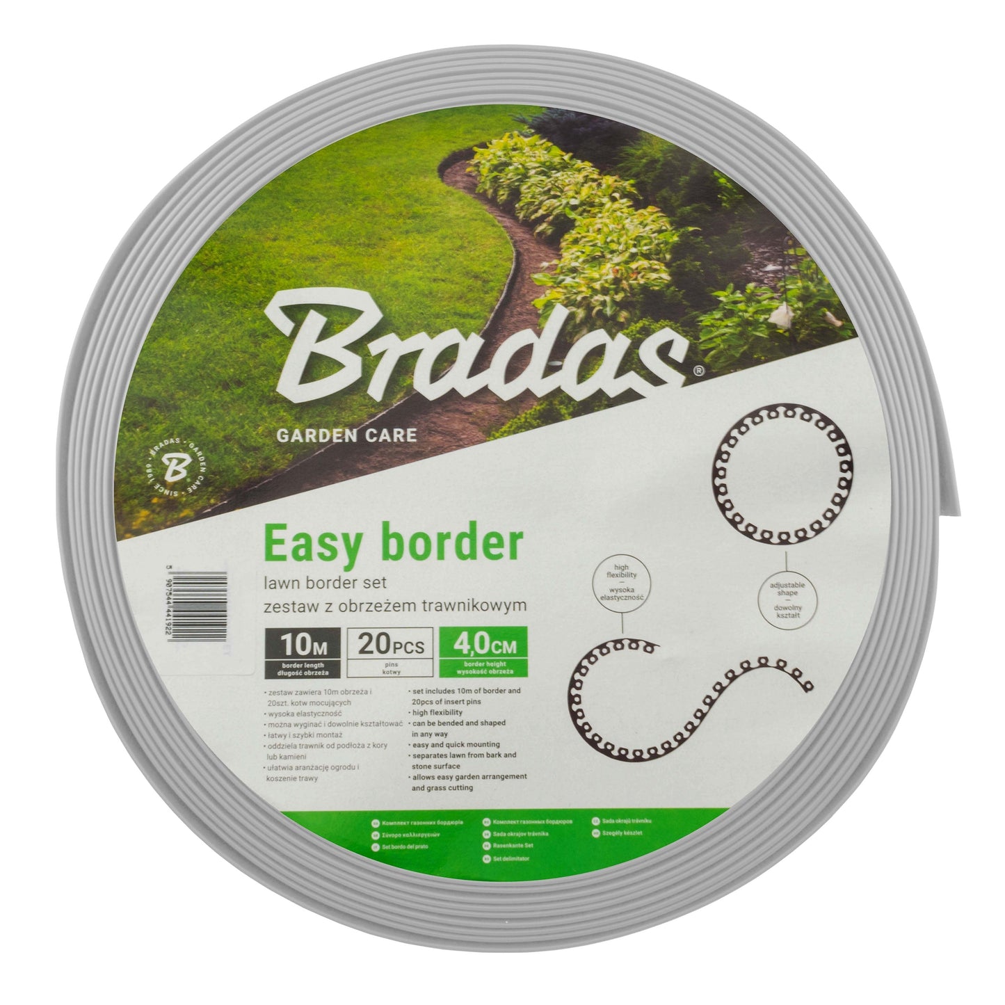 Lawn Border Set, Easy Border 40mm Light Gray 10m with Pegs
