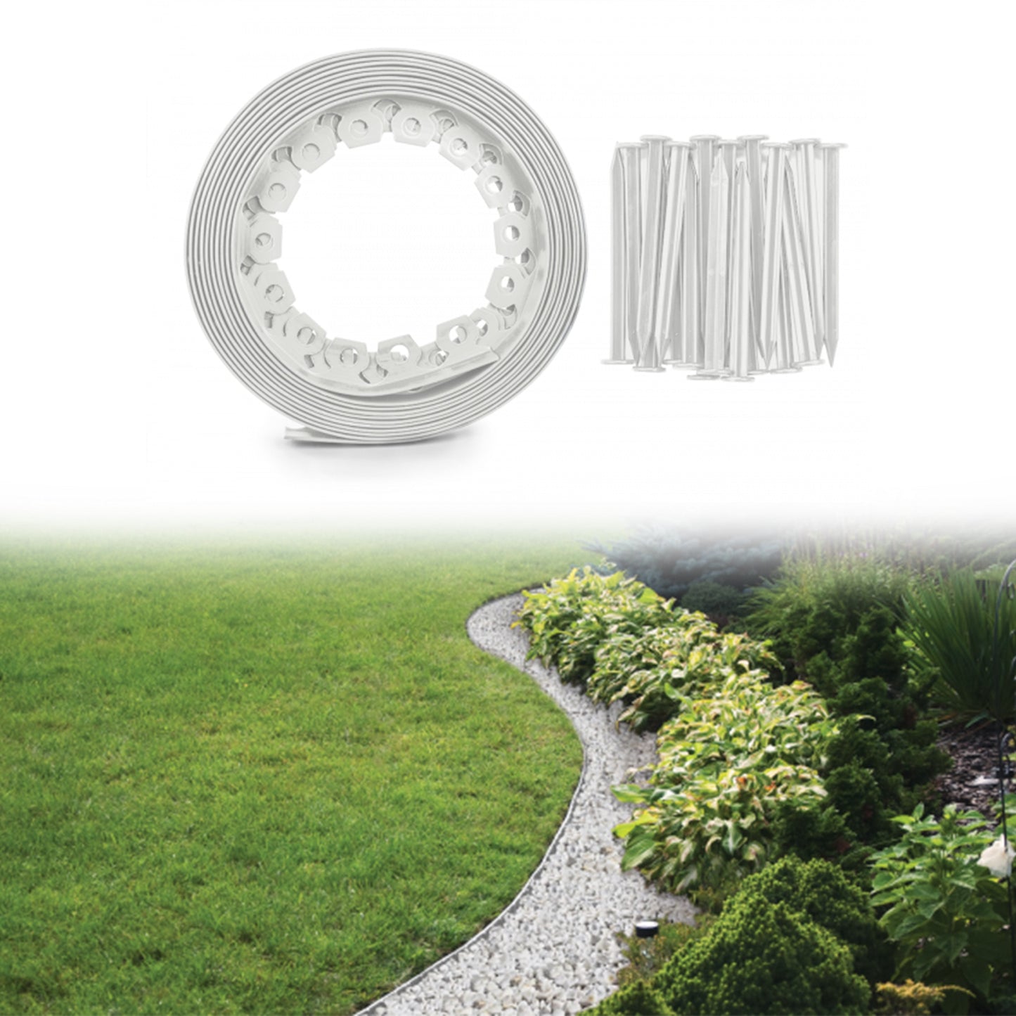Lawn Border Set, Easy Border 40mm Light Gray 10m with Pegs