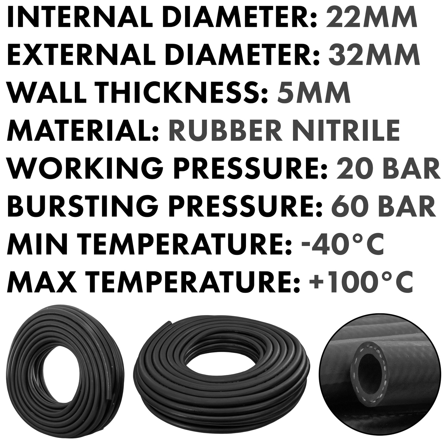 Rubber 22mm Braided Fuel, Oil Hose SAE J30 R6