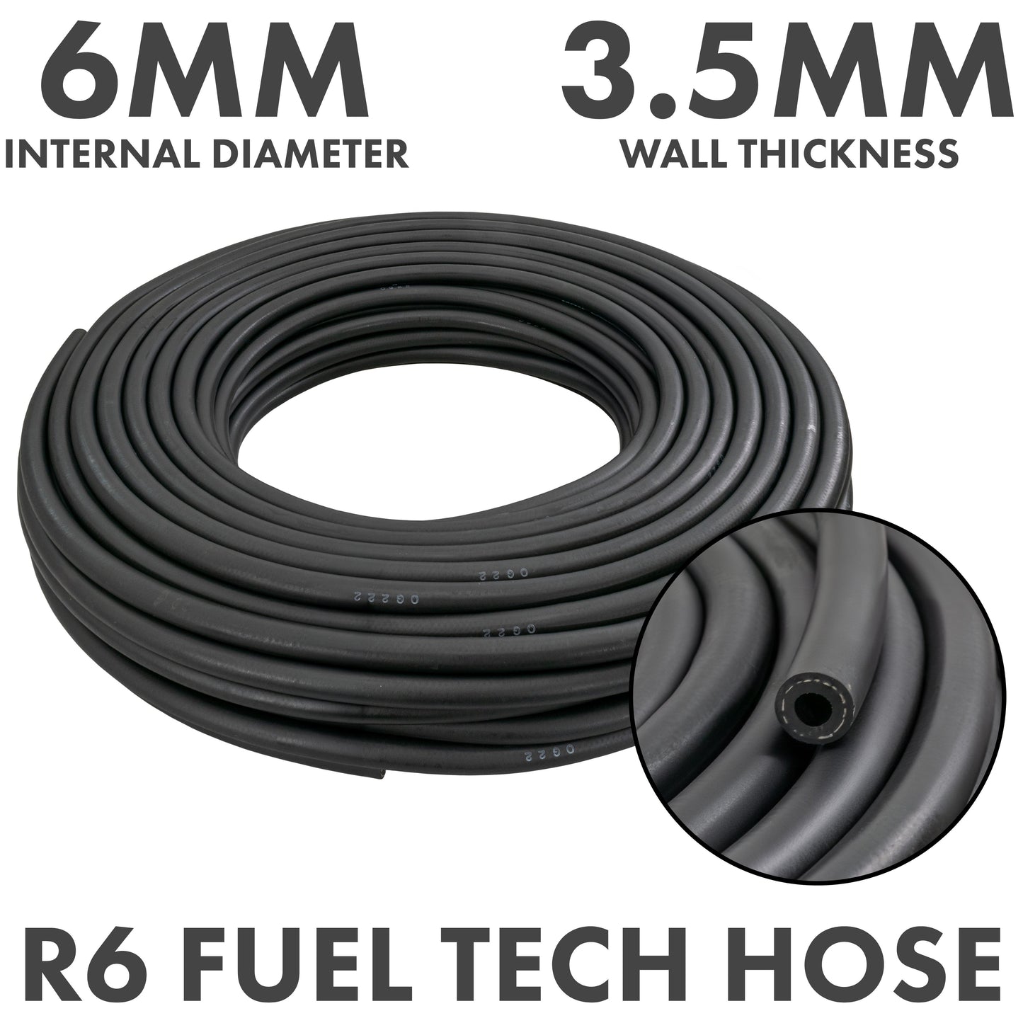Rubber 6mm Braided Fuel, Oil Hose SAE J30 R6