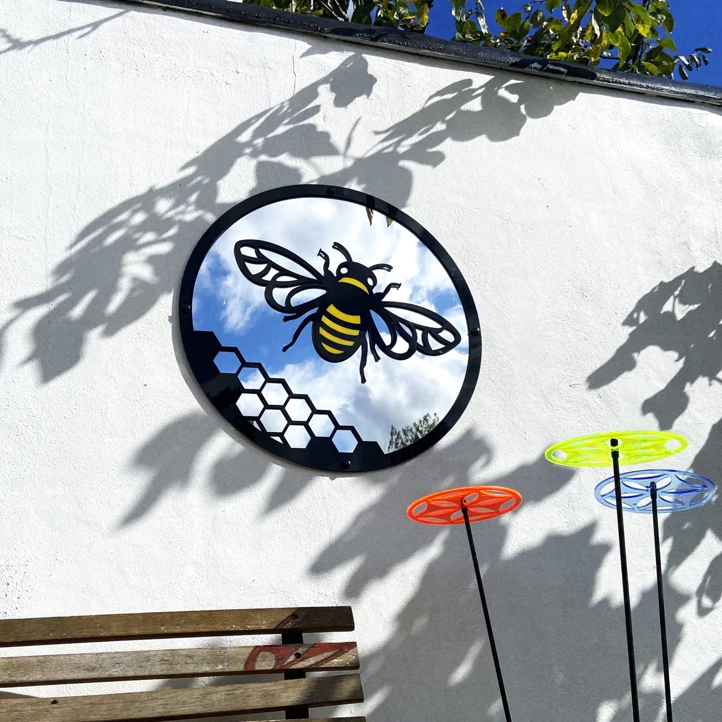 SunCatcher Garden Mirror Round Yellow Honey Bee Range of Sizes