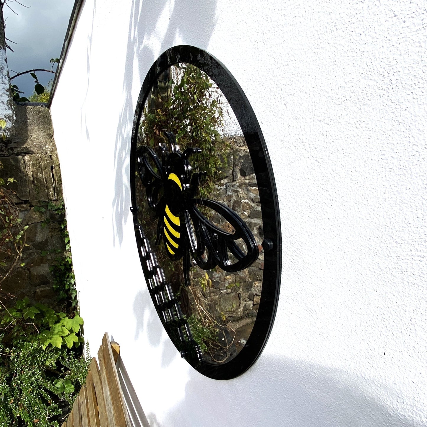 SunCatcher Garden Mirror Round Yellow Honey Bee Range of Sizes