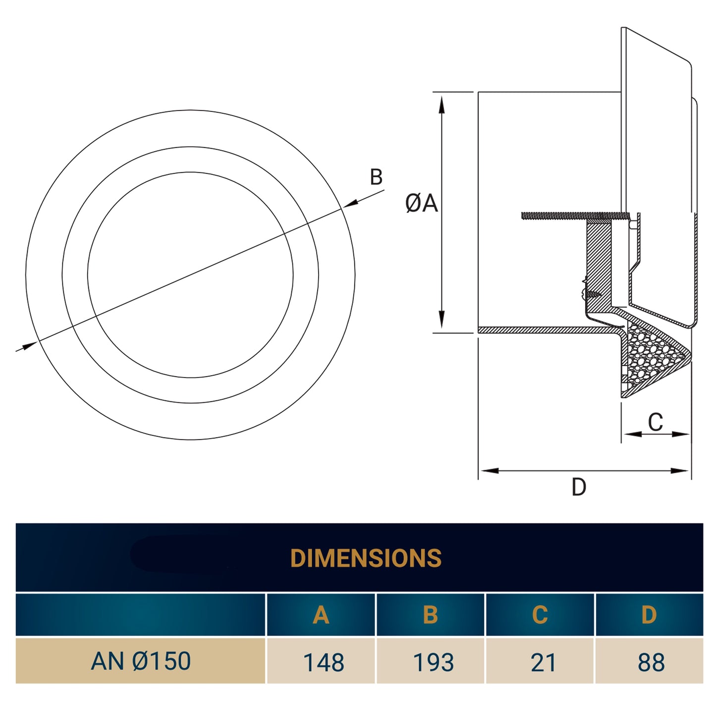 White ABS Extract Ceiling Valve 150mm