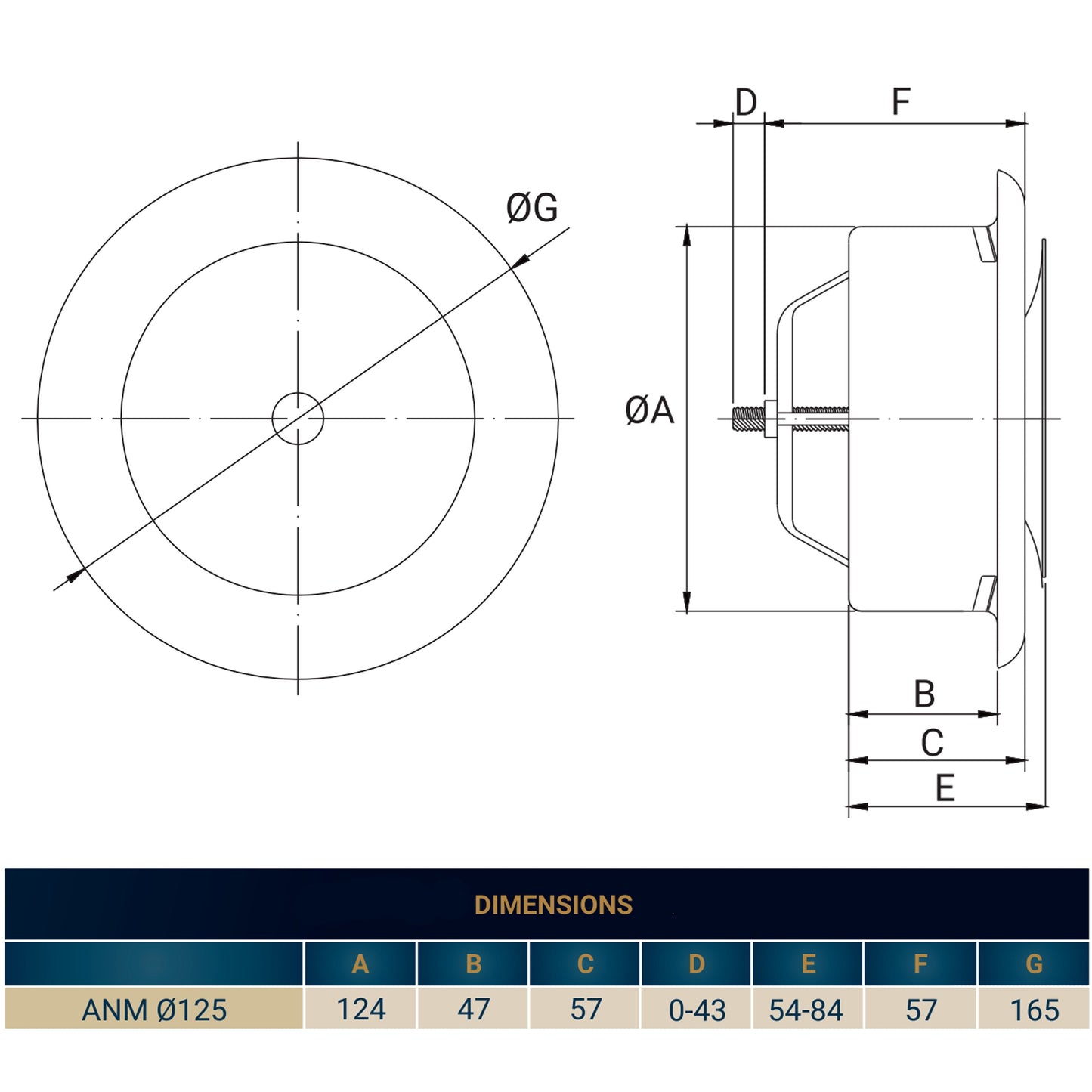 White Metal Extract Ceiling Valve 125mm - Anemostat SV