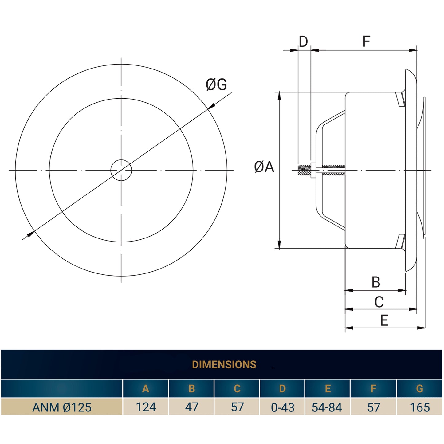 White Metal Extract Ceiling Valve 125mm - Anemostat EV