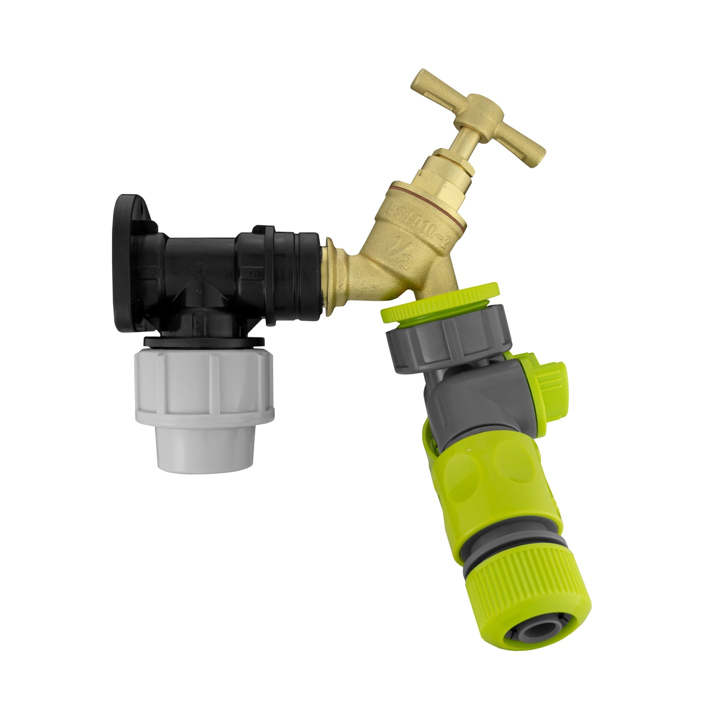 Wall Flange Kit 20mm MDPE - Brass Tap & Two Way Splitter & Connectors