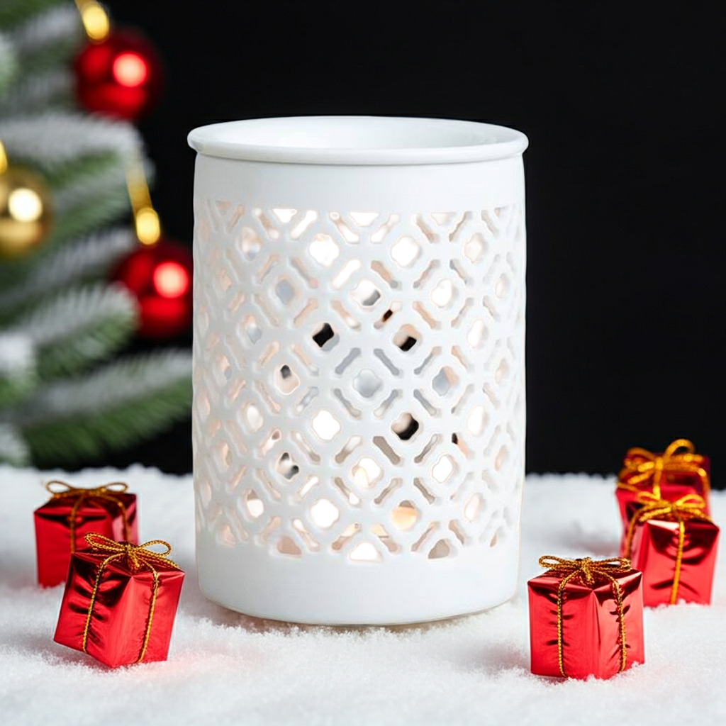 White Matte Lattice Cut Wax Burner