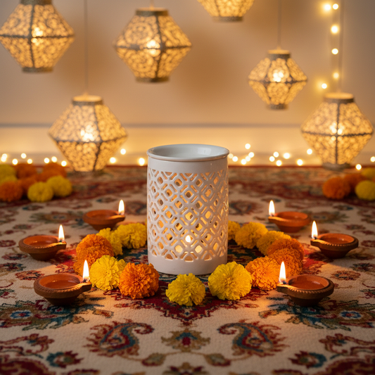 White Matte Lattice Cut Wax Burner